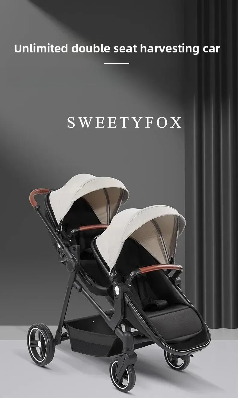 3-in-1-Kinderwagen für Zwillinge mit Autositz. Leichter, kleiner, gefalteter Handgepäck-Kinderwagen, multifunktionale Kinderwagen