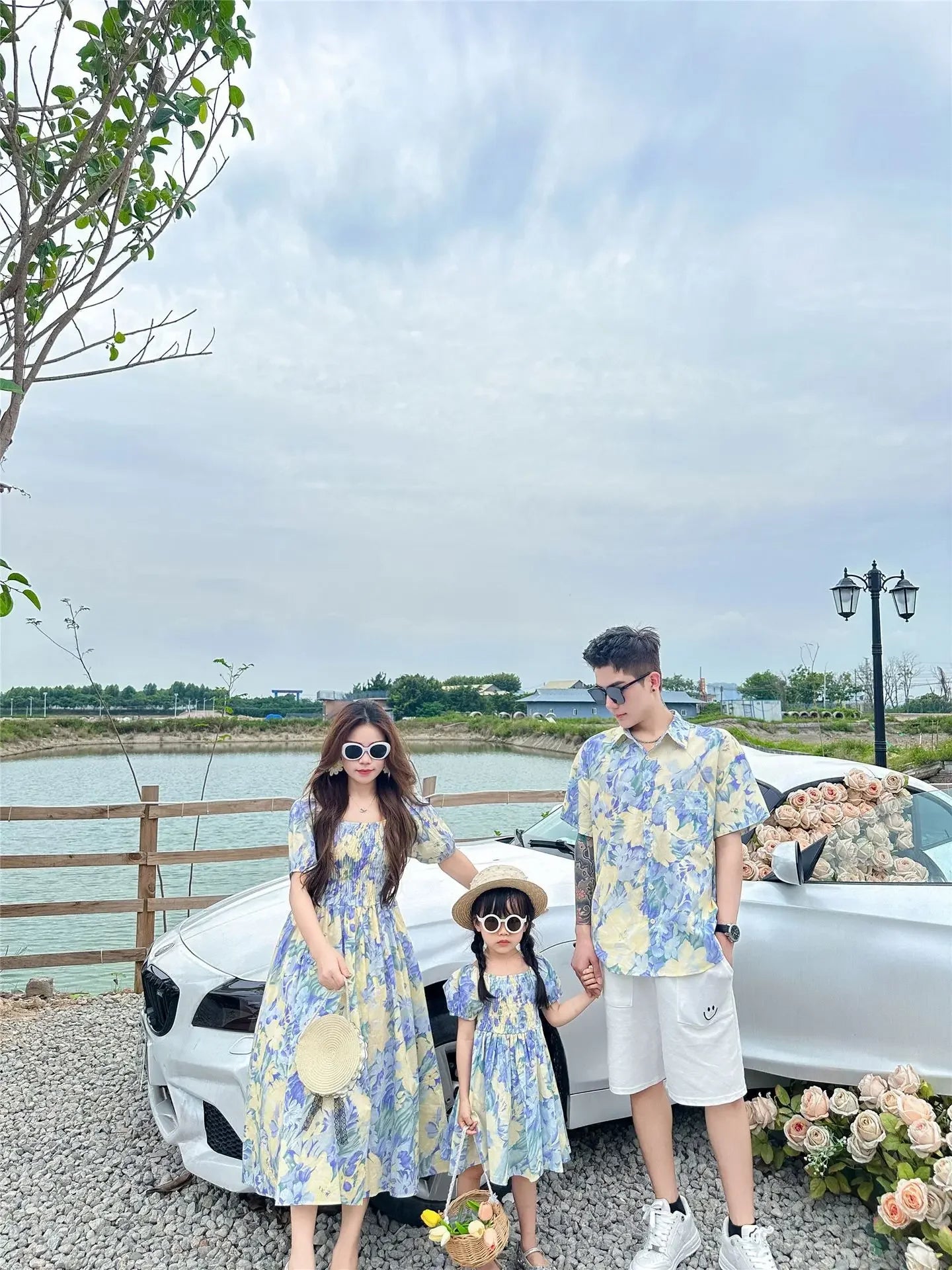 Urlaub Look Familie passende Kleidung Urlaub Mutter Tochter Mädchen Kittel Kleid Papa Sohn Blumen hemden Schwester Bruder Zwillinge Kleidung