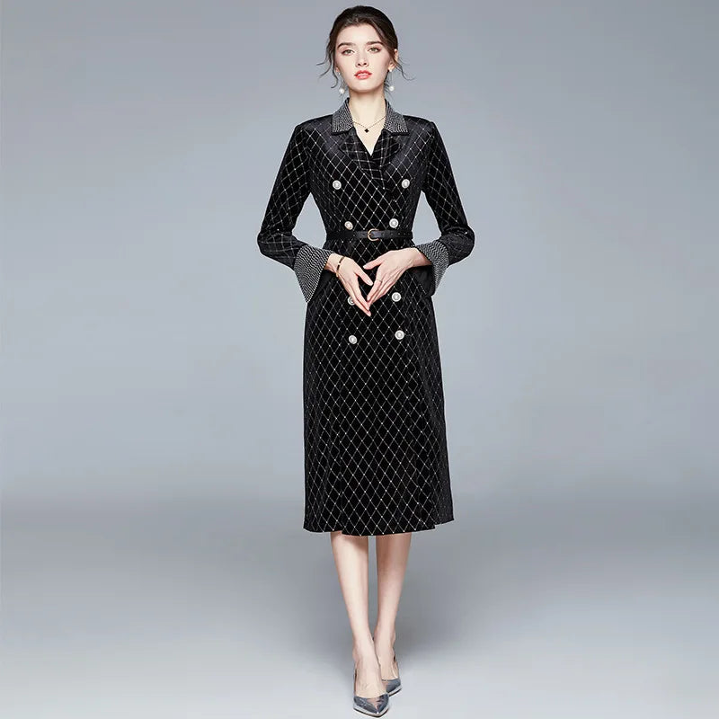 Frauen neue zweireihige kleid bohrer perle samt graben mantel herbst kaminsims damen