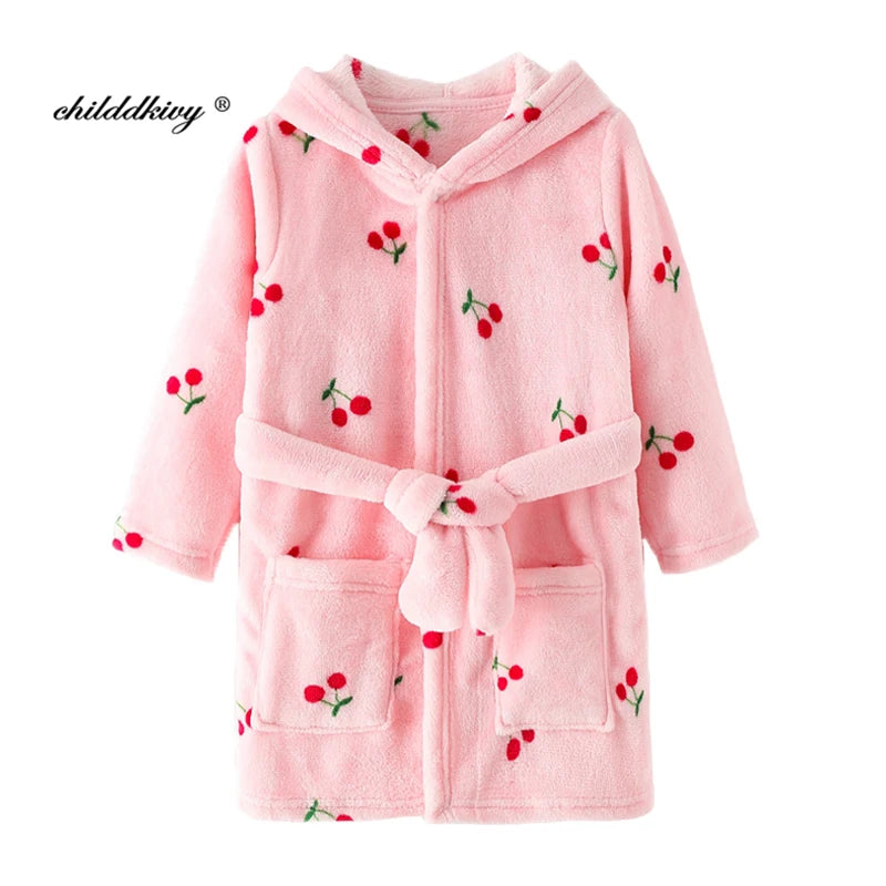 Flanell-Pyjama für Jungen und Mädchen, Herbst und Winter, Kinder-Nachtwäsche, weiche Kapuze, Kinder-Homewear, 2–8 Jahre