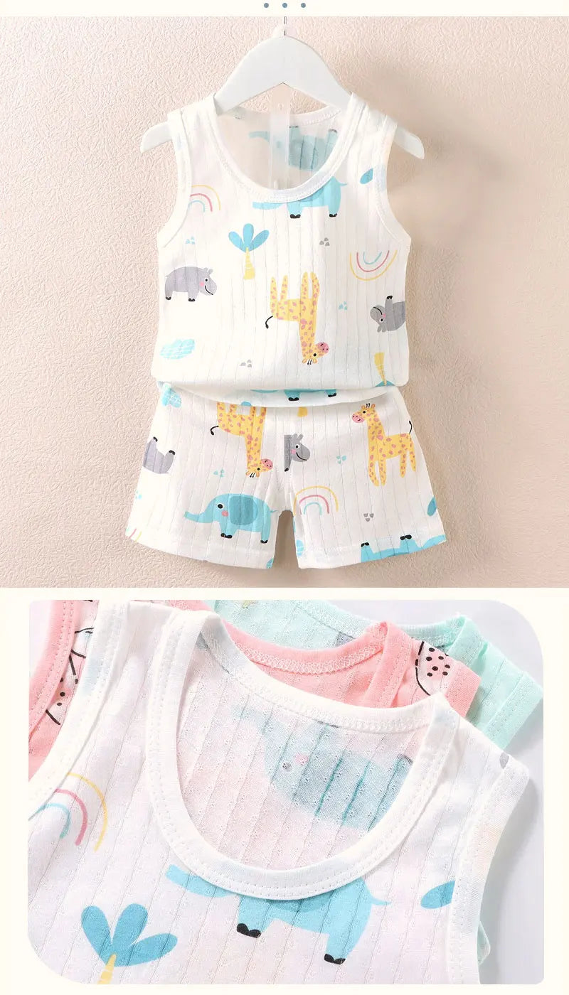 Kinderkleidung, bedruckt, ärmellose Oberteile, Shorts, niedlich, atmungsaktiv, für Kinder, Sommerweste, Shorts, Set, Tank-Top für Babykleidung, Kinder