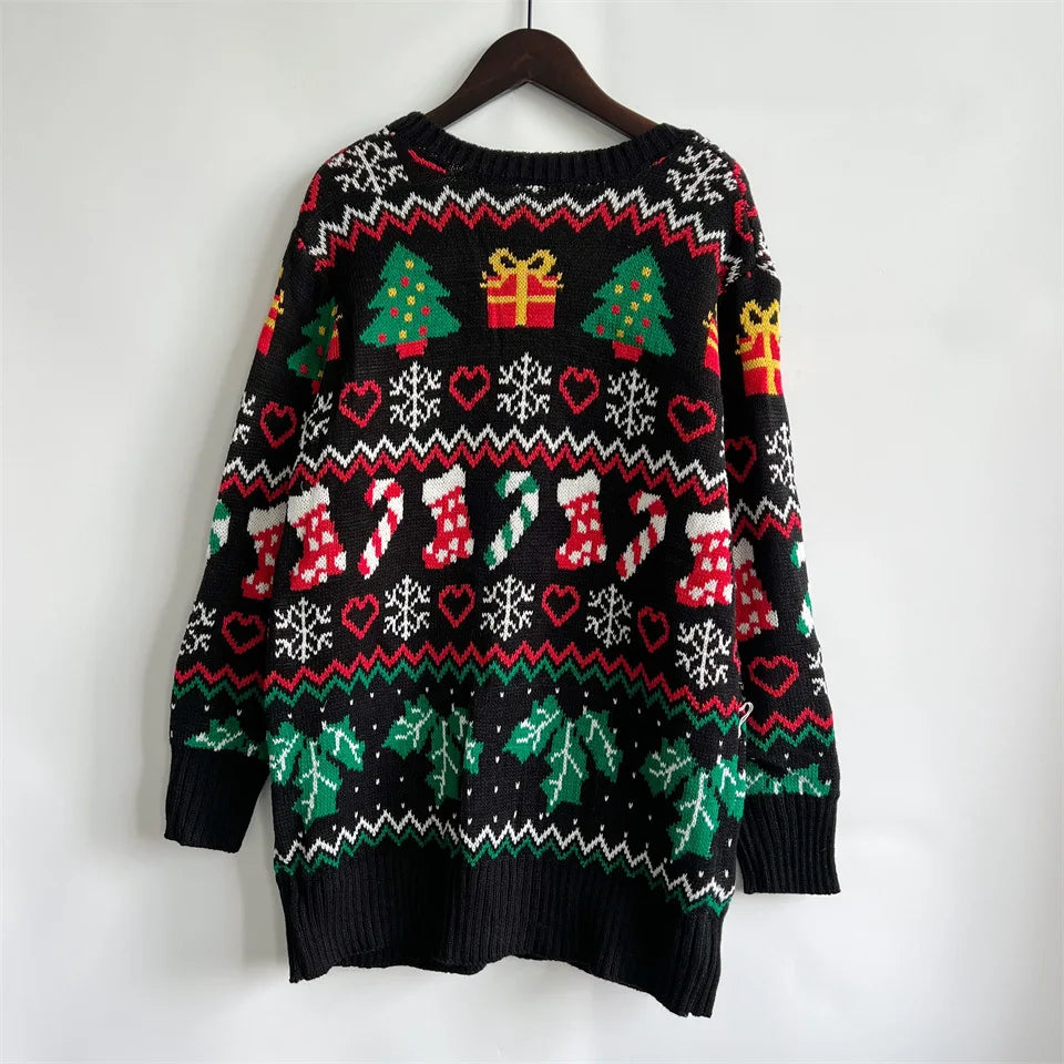 Frauen Herbst Modus 2025 Weihnachten Themed Gedruckt Strickjacke Mit Knöpfen V-ausschnitt Mit Langen ärmeln Pullover Strickjacke Mujer Abbigliamento Donna