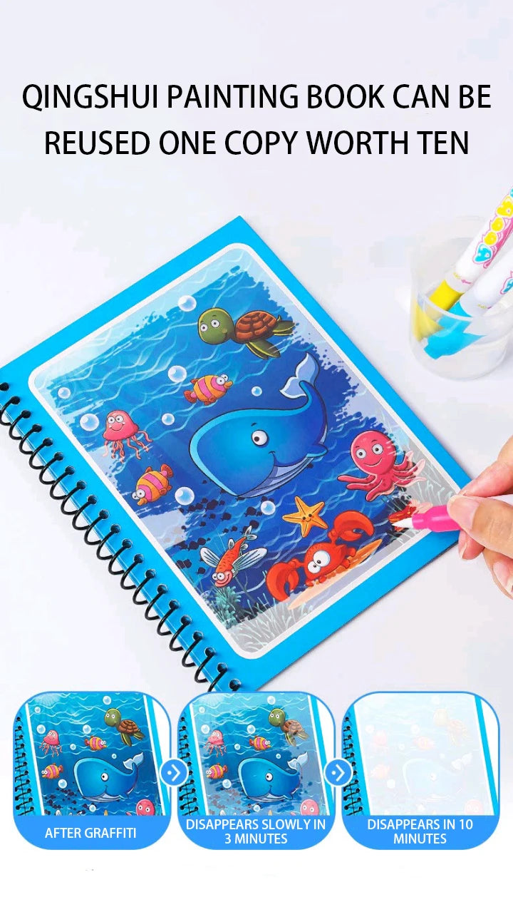 Magisches Buch, Wasserteichnung, Montessori-Spielzeug, wiederverwendbares Malbuch, magisches Wasser-Zeichenbuch, sensorische Früherziehung für Kinder
