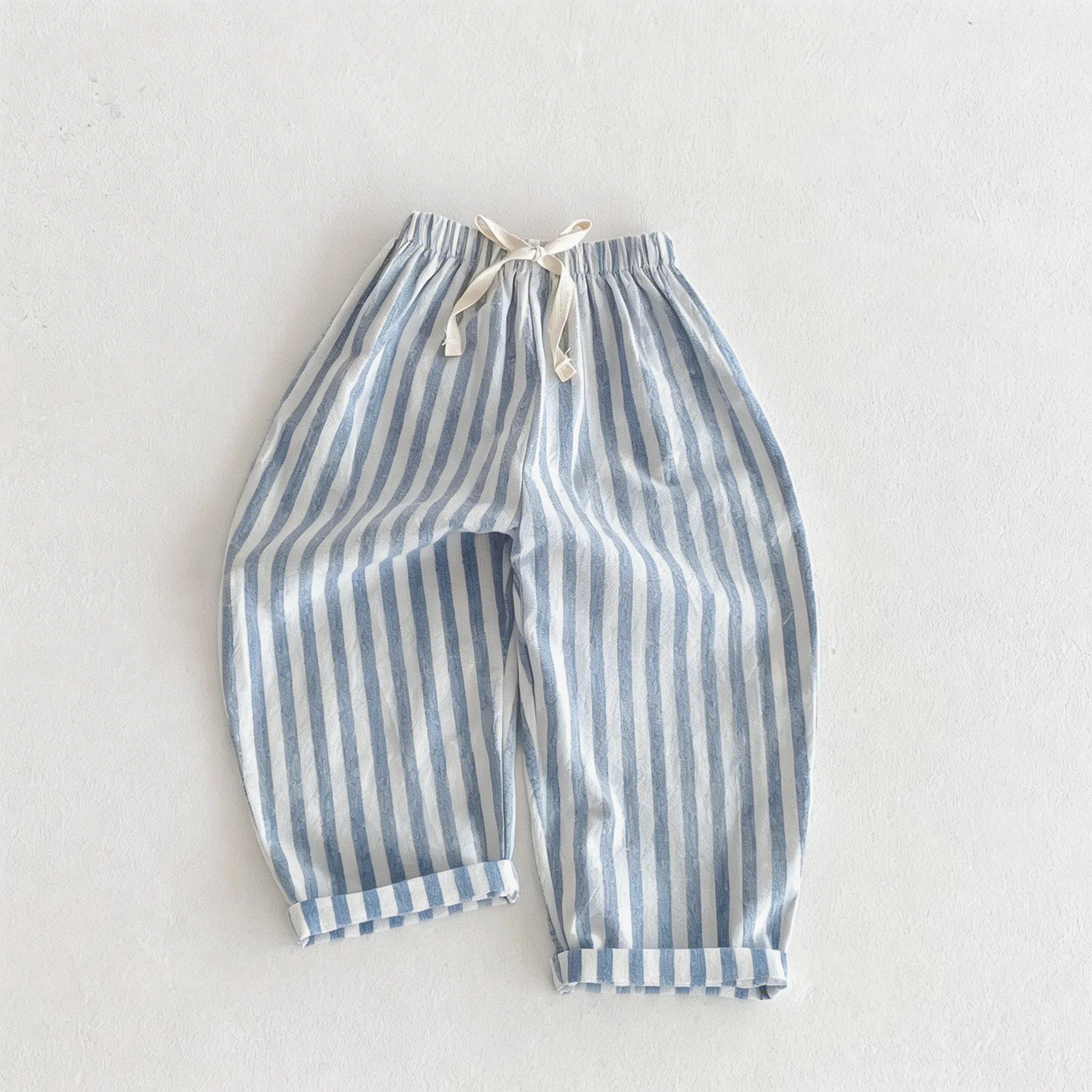 Frühling Sommer Jungen Gestreifte Weite Hosen Baby Mädchen Vintage Lässige Leinen-Baumwoll-Harlan-Hosen Kinder Schnürhose Kinderkleidung
