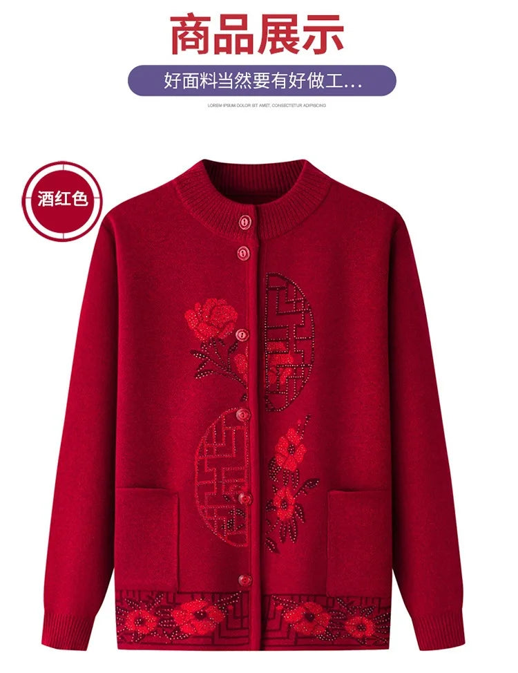 2025 Oma Pullover Frauen Frühling Herbst Pullover Mantel Mutter Strickjacke Für Frau Samt Strickwaren Weibliche Kleidung 5XL 2898