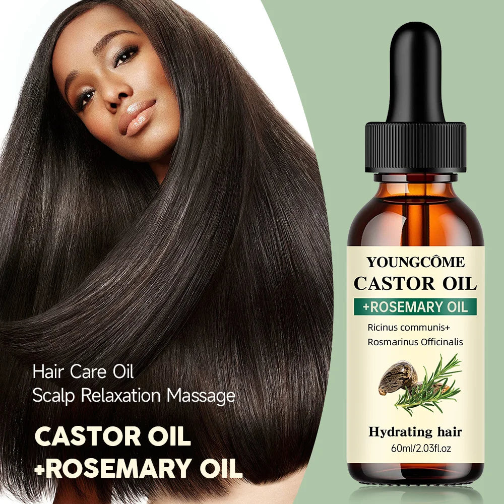 Mischen Sie Rizinusöl und Rosmarinöl für das Haarwachstum. Verbessert die Haarstärke und den Glanz, reduziert Haarausfall und splissige Haarpflegeöl