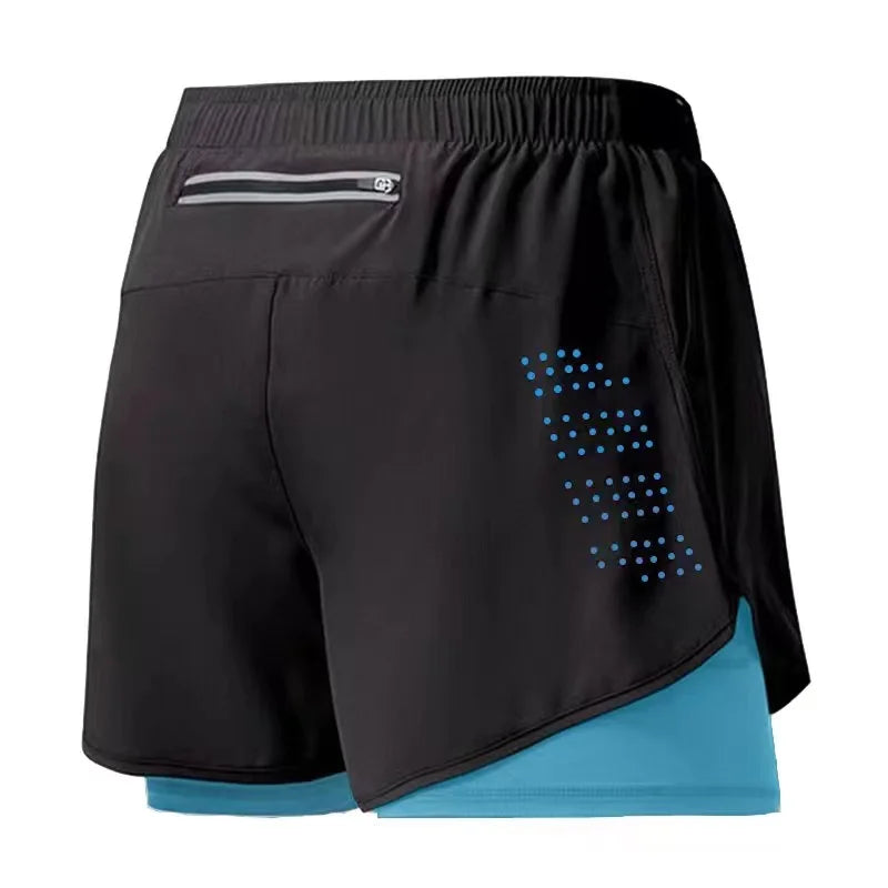 Männer Laufshorts Schnell trocknend Fitness Schwarz Doppel Schicht Shorts Männer Neue Sport Workout Training Bodybuilding Kurze Hosen