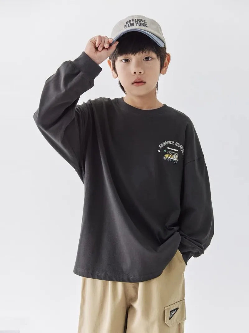 Langarm-T-Shirt mit lustigem Aufdruck, lockere übergroße Kinder-T-Shirts für Kinder, Kinderkleidung von 8 bis 12 Jahren, Jungen-Top-Kleidung