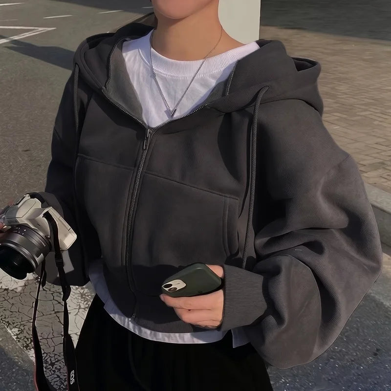 Herbst Winter Mit Kapuze Hoodies Frauen Casual Streetwear Zip Up Sweatshirts Langarm Jacken Harajuku Y2K Crop Tops Kapuze Hemd