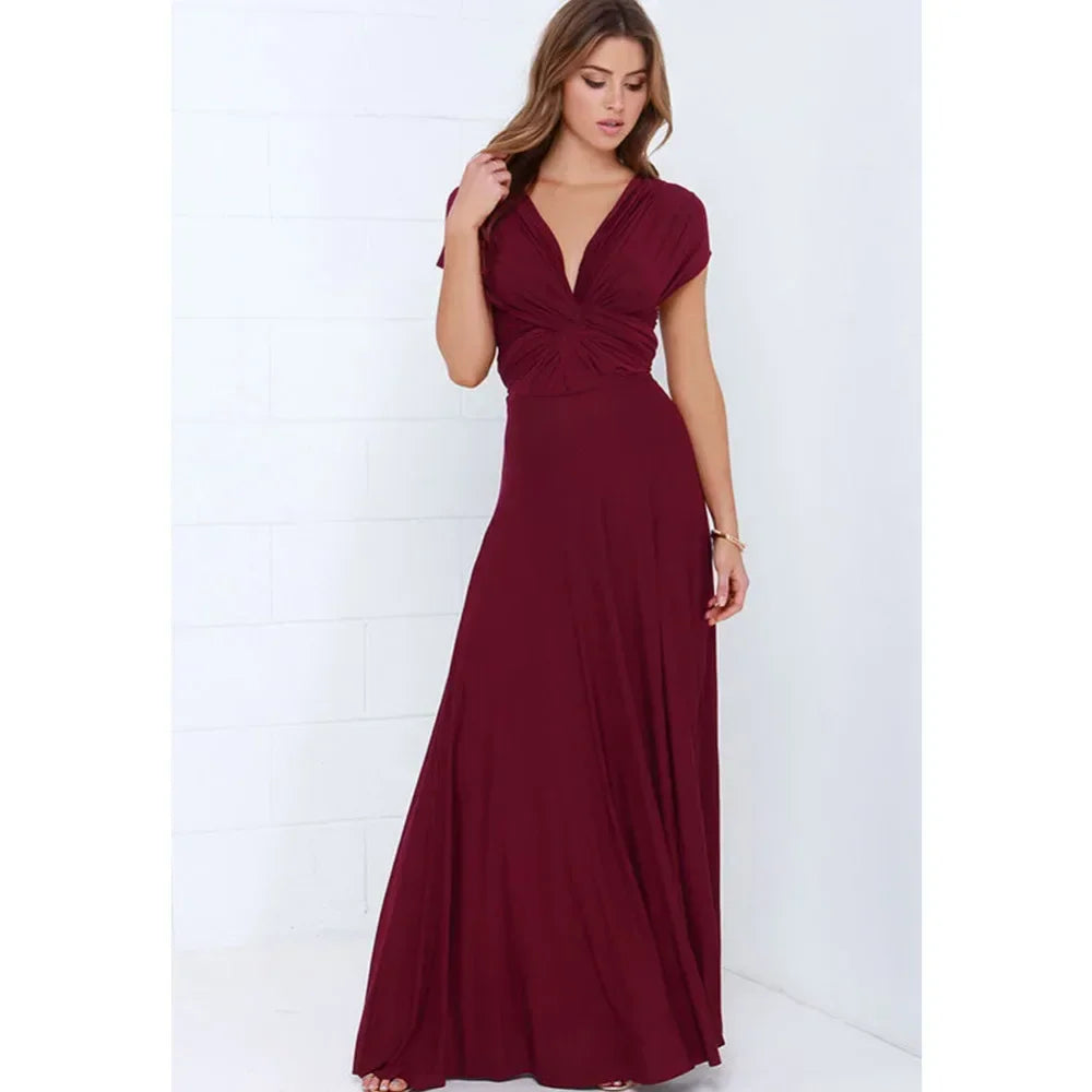 Mode Multi-getragen V-ausschnitt Vestidos De Fiesta Frauen Lange Kleid Sexy Geschnallt Dame Sommer Maxi Kleid
