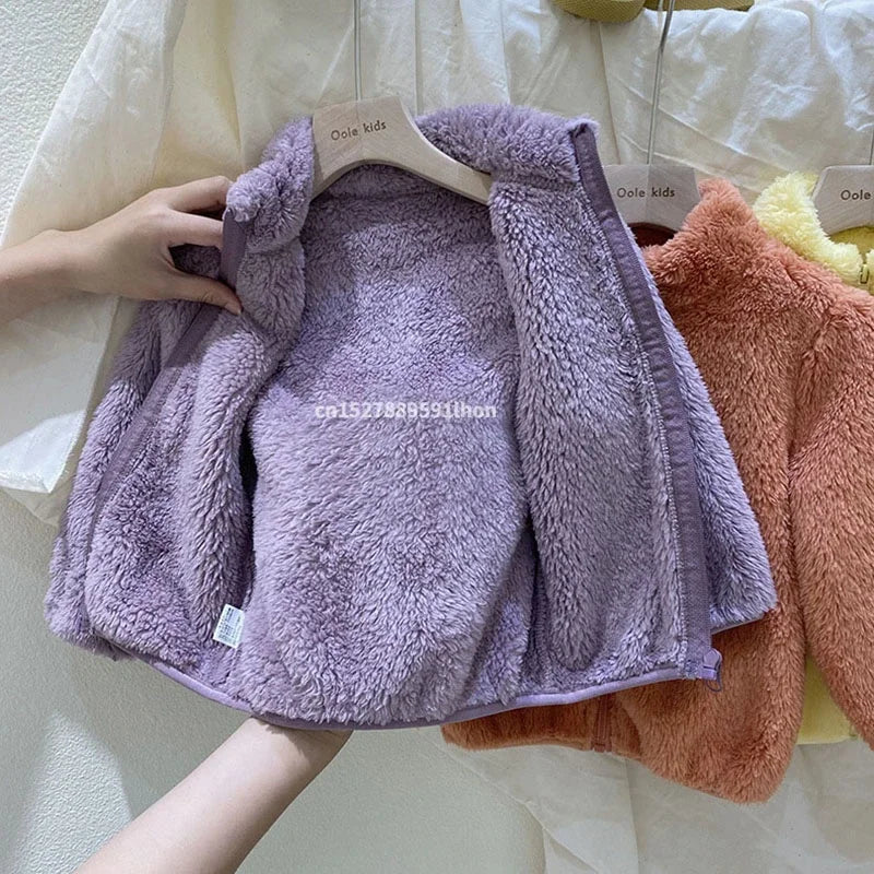 Rosa Mädchen-Jacken, Herbstmantel, Winter-Thermo-Fleecejacke für Kinder, 1, 2, 3, 4, 5 Jahre, Kindermäntel, warme koreanische Oberbekleidung