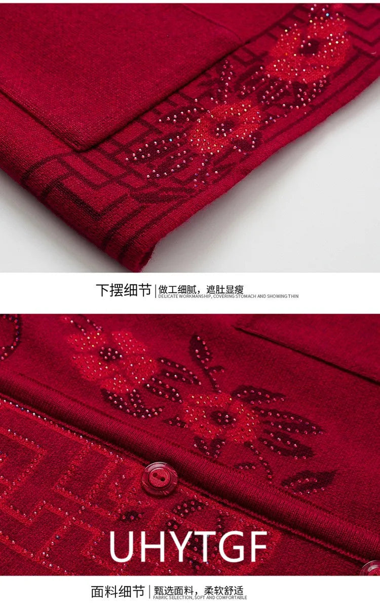 2025 Oma Pullover Frauen Frühling Herbst Pullover Mantel Mutter Strickjacke Für Frau Samt Strickwaren Weibliche Kleidung 5XL 2898