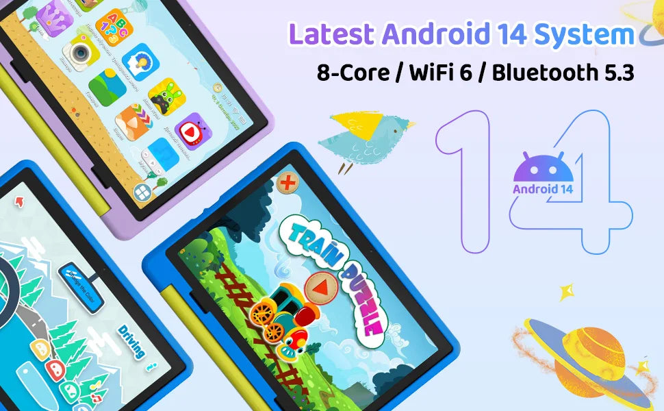 URAO 10 Zoll Android 15 Tablet mit Cartoon-Muster Kinder-Tablet 20GB RAM 64GB ROM Lern- und Spiele-Tablets Kindergeschenke