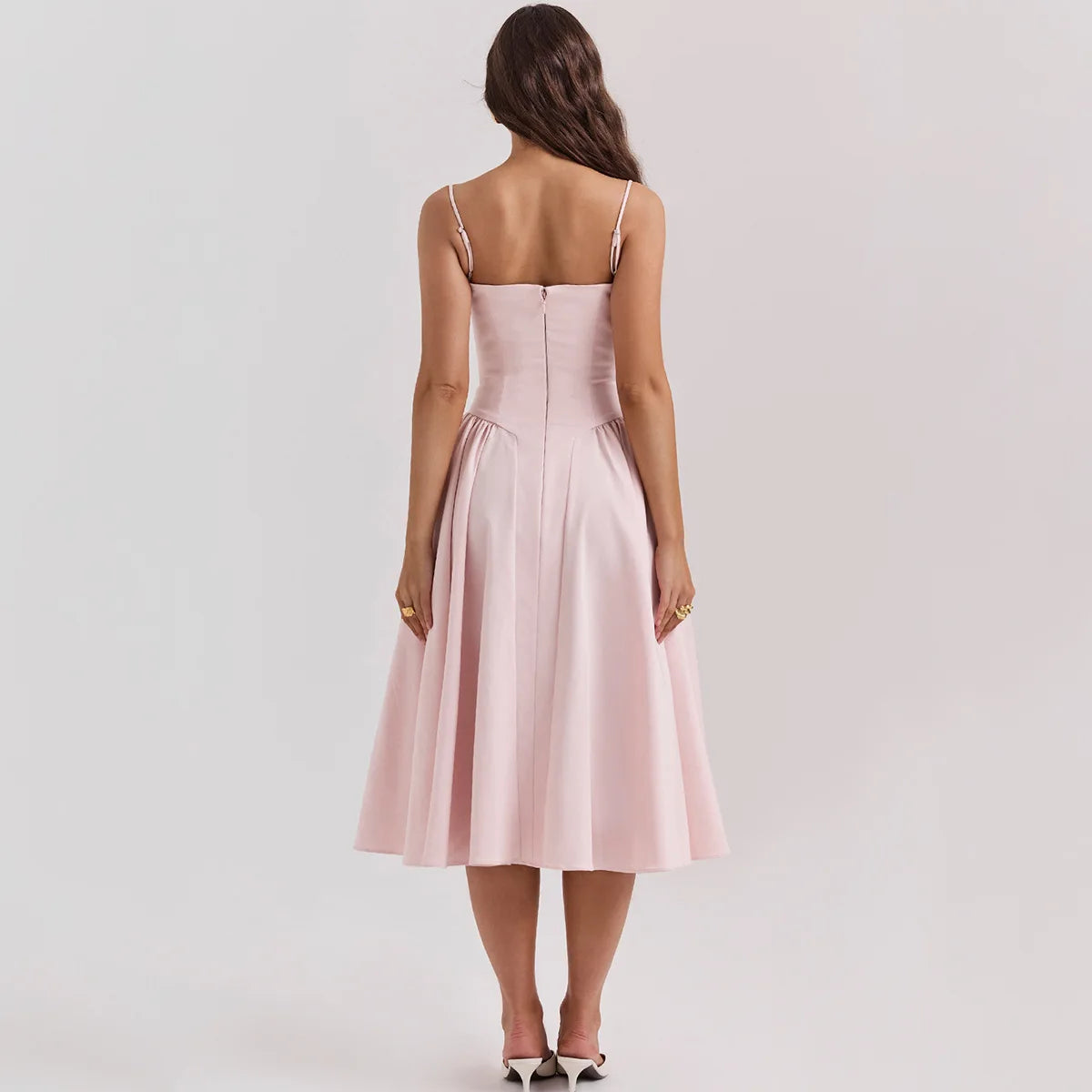 Sommer Frauen elegante ärmellose rücken freie Falten kleider Dame sexy feste Schlinge Midi-Kleid 2024 weibliche Party Abend A-Linie Roben