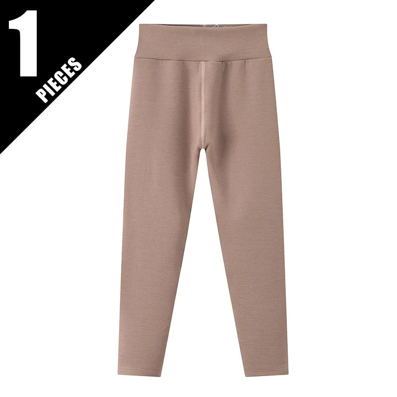 3/1-teiliges Set für Herbst und Winter, Kinder, einfarbig, mittelhohe Taille, dicke Leggings, Jungen und Mädchen, Fleece, warme Freizeithose
