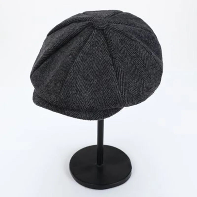 Retro Newsboy Caps für Herren, achteckige Hüte, britische Malerhüte, Herbst-Winter-Baskenmützen, Fischgrätmuster-Flatcaps, Hip-Hop-Baskenmützen, Gorras