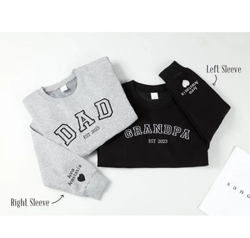 Individuell besticktes Sweatshirt, Name auf Ärmel mit Herz, Opa-Shirt mit Datum, Papa est Jahr Shirt, benutzer definiertes Geschenk für neuen Vater