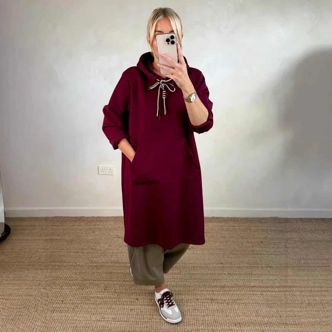 Kleider Damen Herbst Herbst Winter Mit Kapuze Sweatshirt Kleid Frauen Neue Tasche Büro Pendeln Alle-spiel Einfarbig Gestrickte Kleid