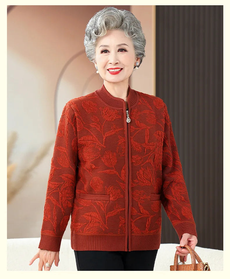 Plus Size Frauen drucken Strickjacke Mantel mittleren Alters Mutter schlanke Pullover Jacke Oma Winter Plüsch warme Kleidung