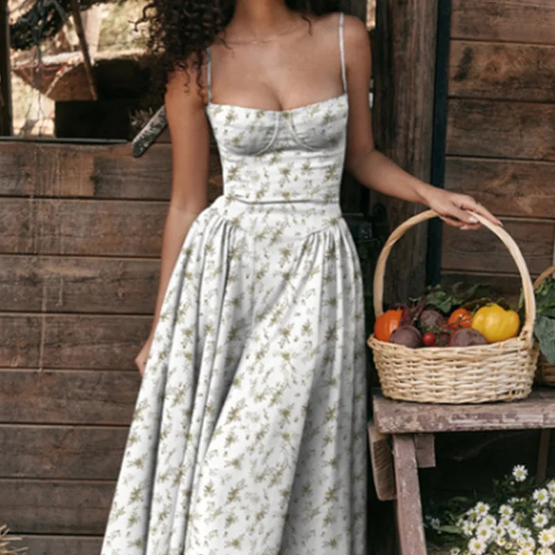 Sommer Frauen elegante ärmellose rücken freie Falten kleider Dame sexy feste Schlinge Midi-Kleid 2024 weibliche Party Abend A-Linie Roben