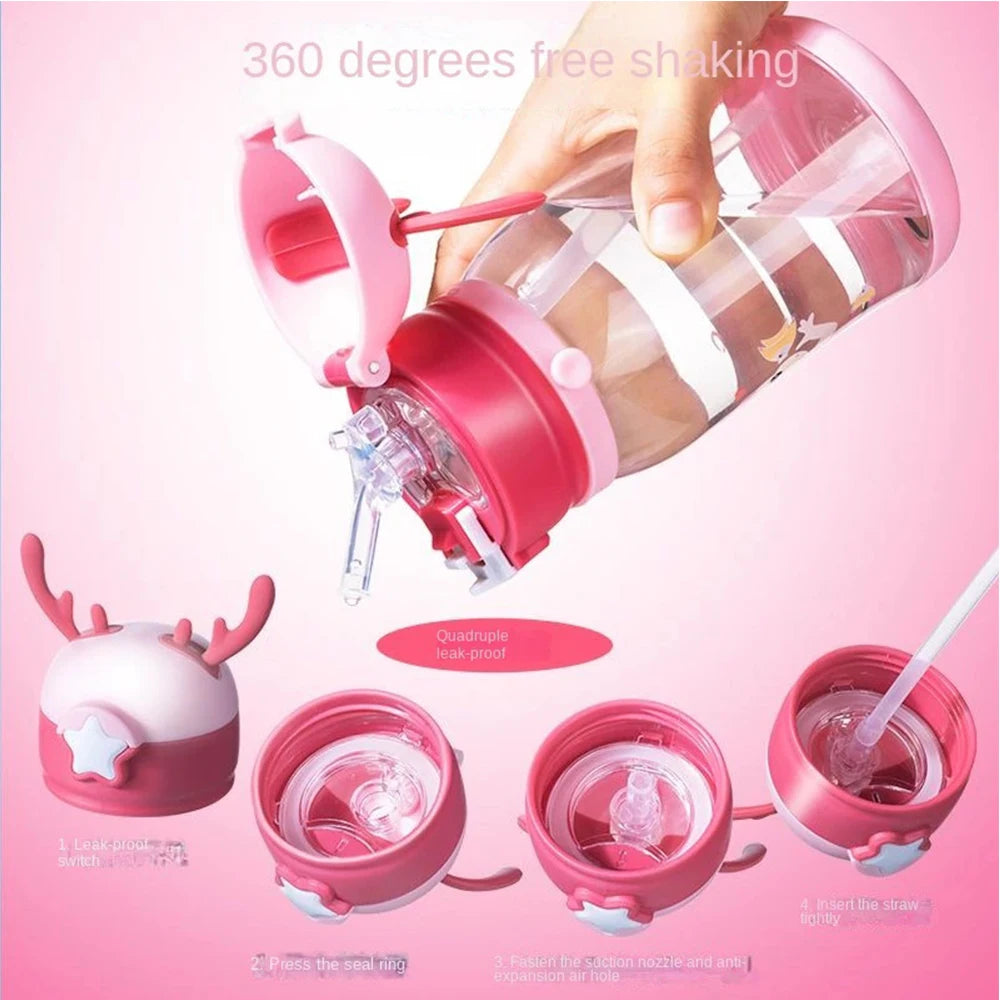 600 ml Geweih Kreative Cartoon Baby Fütterung Tassen Tragbare Kinder Sippy Tasse Auslaufsichere Wasser Flaschen kinder Drink