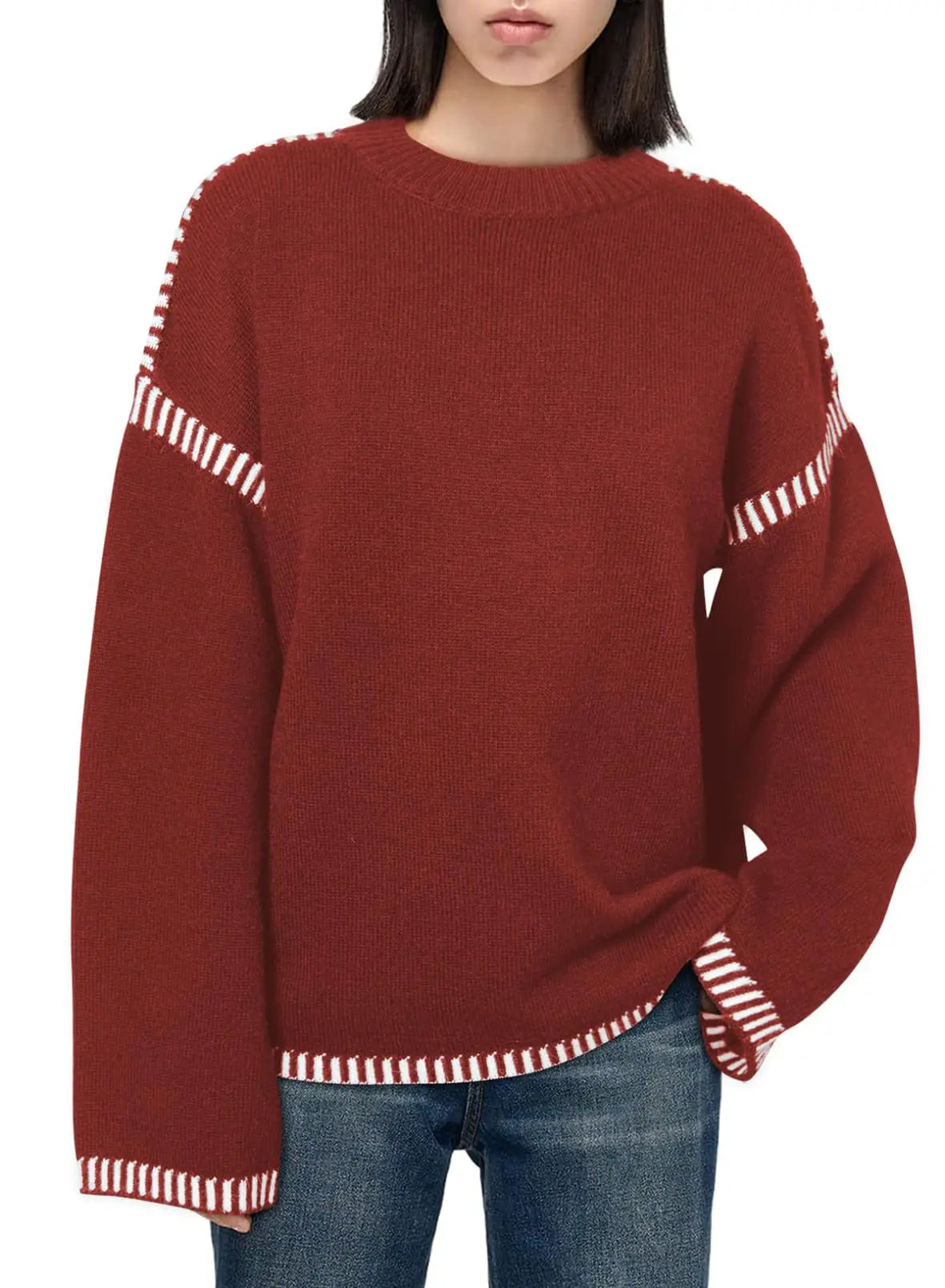 Strickwaren Damen Kleidung Sueter Roupas Femininas Damen Winter Strickpullover Rundhalsausschnitt Lose Lange Ärmel Herbst Mode 2025