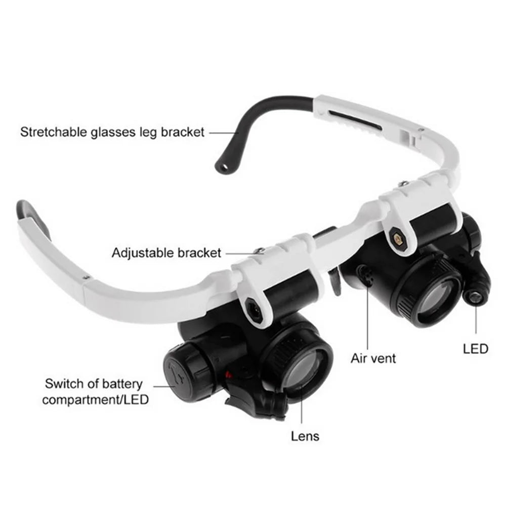 2XLED Uhr Juwelier Reparatur Lupe Kopf-Montiert Stirnband Einstellbare Vergrößerungs Kopf Brillen Lupe Objektiv 8X 15X 23X