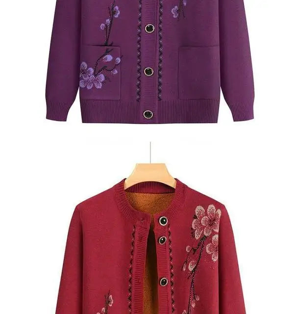 Oma Strickjacke Mittleren Alters und Ältere Frauen Pullover Mantel Frühling Herbst Warme Lange Ärmel Stricken Tops Mutter Geladen