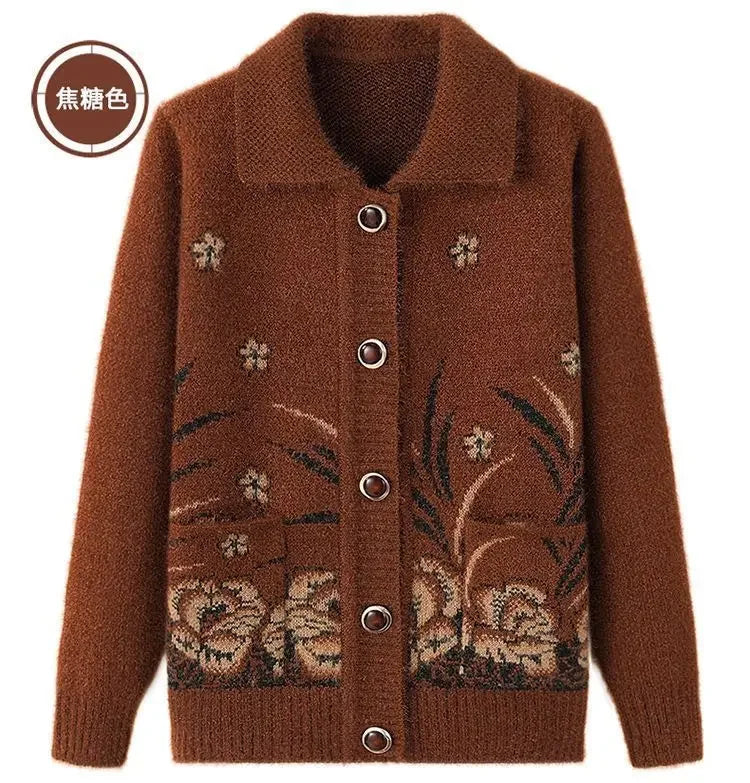 Mittelalterliche Mutter Strickjacke Pullover Mäntel Frühling Herbst Damen Langarm Strickwaren Oberteile 60-70 Jahre alte Oma Kleidung KX16