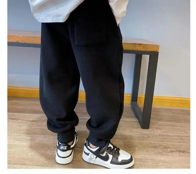 4-12Y Frühling Herbst Kinder Einfarbig Lose Sweatpant Teen Jungen Knöchel Länge Hose Winter Jogger Junge Elastische Taille Sport hosen