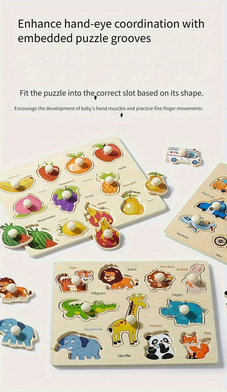 Montessori Früherziehung Geometrie Anfänger Puzzle Board, handgehaltene Puzzle Entwicklung mit festem Board, Puzzle Block Form passend