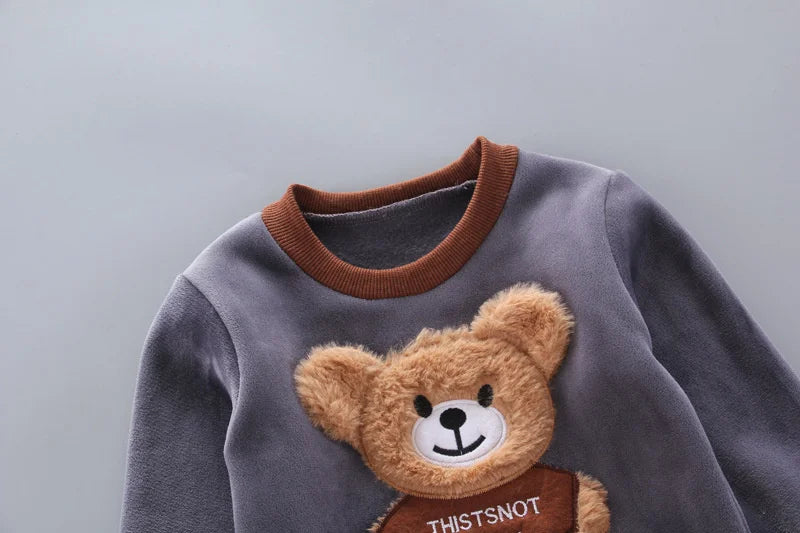Kinder Cartoon Kleidung Sets Winter Herbst Jungen Mädchen Baumwolle Dicke Warme Mit Kapuze Pullover Nette Bär 3Pcs Kinder Anzüge 0-4 jahre