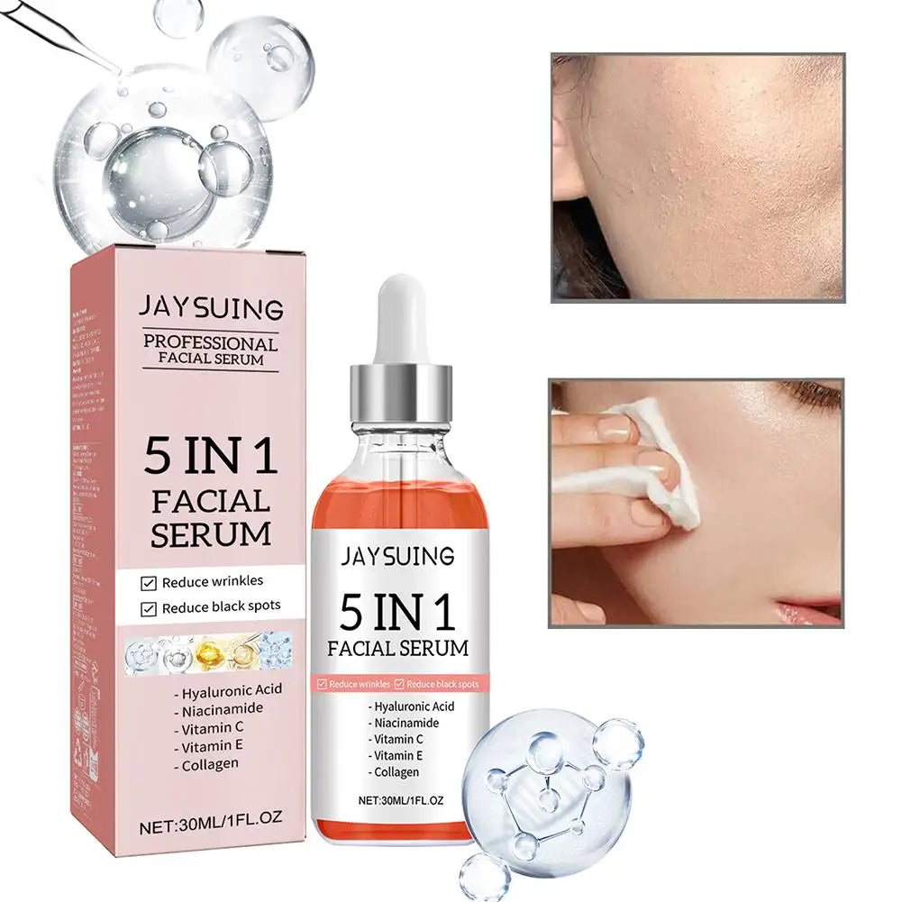 5-in-1 verblassende feine Linien Straffendes Gesichtsserum Feuchtigkeitsspendendes, aufhellendes Vitamin C Hyaluronsäure-Gesichtsserum Schrumpfporen Hautpflege
