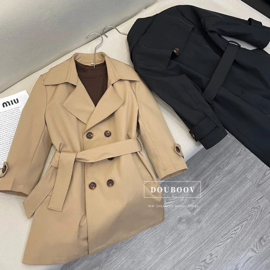 Teenager-Schultrenchcoat, Langer Stylischer Windbreaker für Jungen, Britischer Retro-Herbst-Winter-Mantel 2026, Modische Oberbekleidung für Kinder
