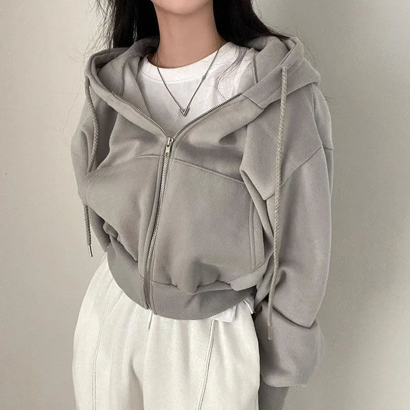 Herbst Winter Mit Kapuze Hoodies Frauen Casual Streetwear Zip Up Sweatshirts Langarm Jacken Harajuku Y2K Crop Tops Kapuze Hemd