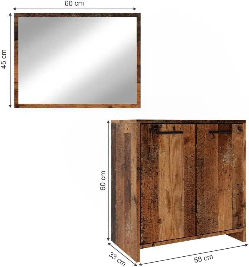 Bad Furniture-Set Oak rustikal Kiko, bestehend aus Badezimmer Mirror, Washbasinunterschrank - Platz for Nursing and Baduten