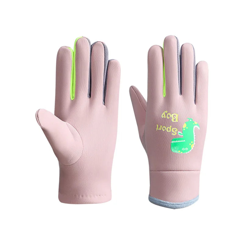 Kinder Warme Handschuhe Herbst Winter Cartoon Dinosaurier Jungen Mädchen Outdoor Radfahren Handschuhe für Kinder Winddichte Wasserabweisende Handschuhe
