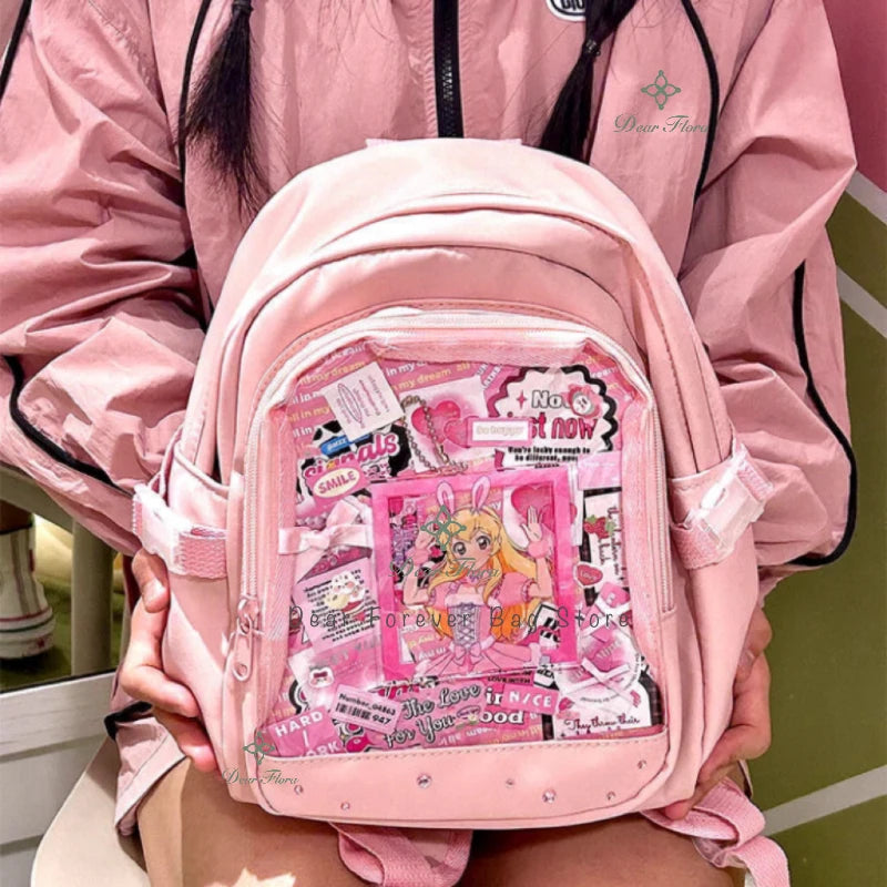 Y2K Nette Mini Rucksack Frauen Kawaii Ita Tasche Süße Mädchen Transparent Rucksack DIY Persönlichkeit Display Rucksack Lolita Schulter Tasche