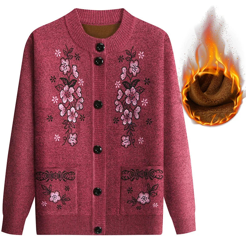 Dicke warme Oma Winter Pullover Strickjacke Frauen Kleidung mittleren Alters ältere Mutter Frühling Herbst Mantel stricken alte Dame Top XL-4XL
