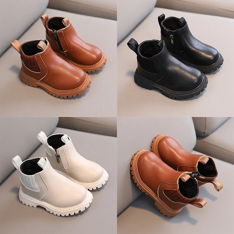 Kinder Kurze Stiefel Mode Jungen Schuhe Herbst Winter Leder Kinder Stiefel Rutschfeste Kleinkind Mädchen Stiefel Kleinkind Schneeschuhe