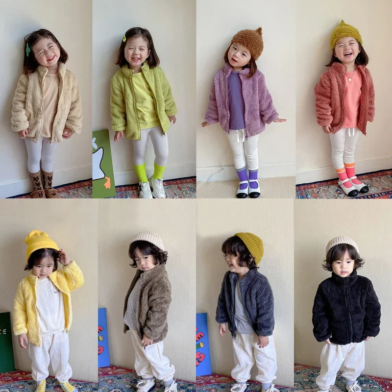 Rosa Mädchen-Jacken, Herbstmantel, Winter-Thermo-Fleecejacke für Kinder, 1, 2, 3, 4, 5 Jahre, Kindermäntel, warme koreanische Oberbekleidung