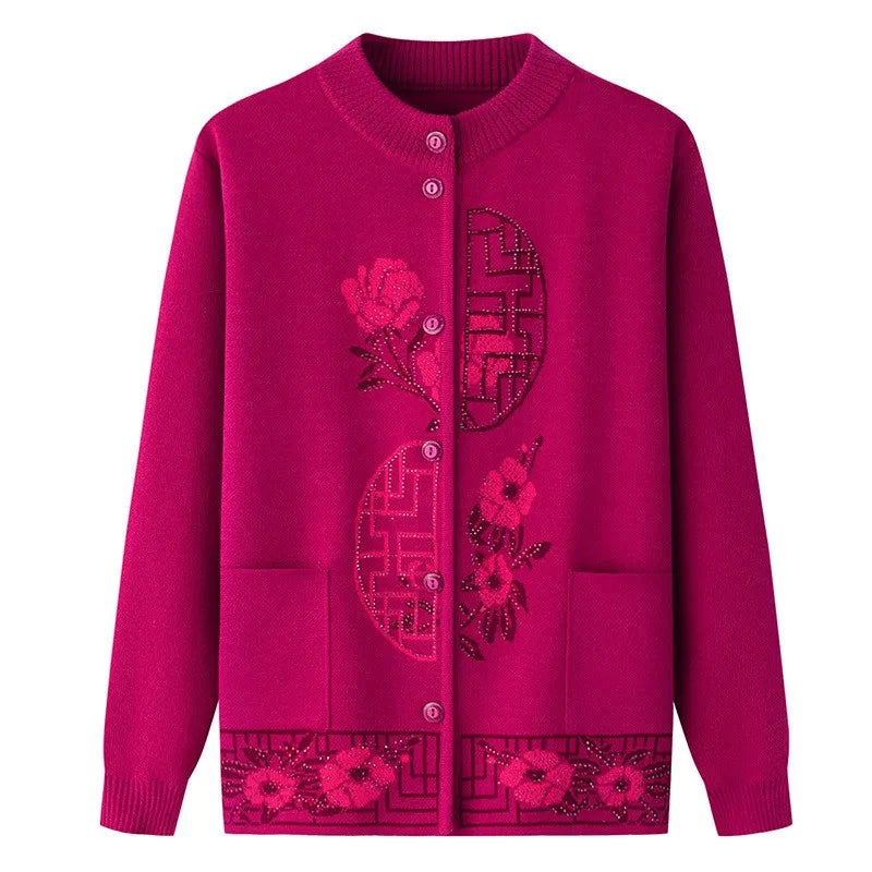 2025 Oma Pullover Frauen Frühling Herbst Pullover Mantel Mutter Strickjacke Für Frau Samt Strickwaren Weibliche Kleidung 5XL 2898