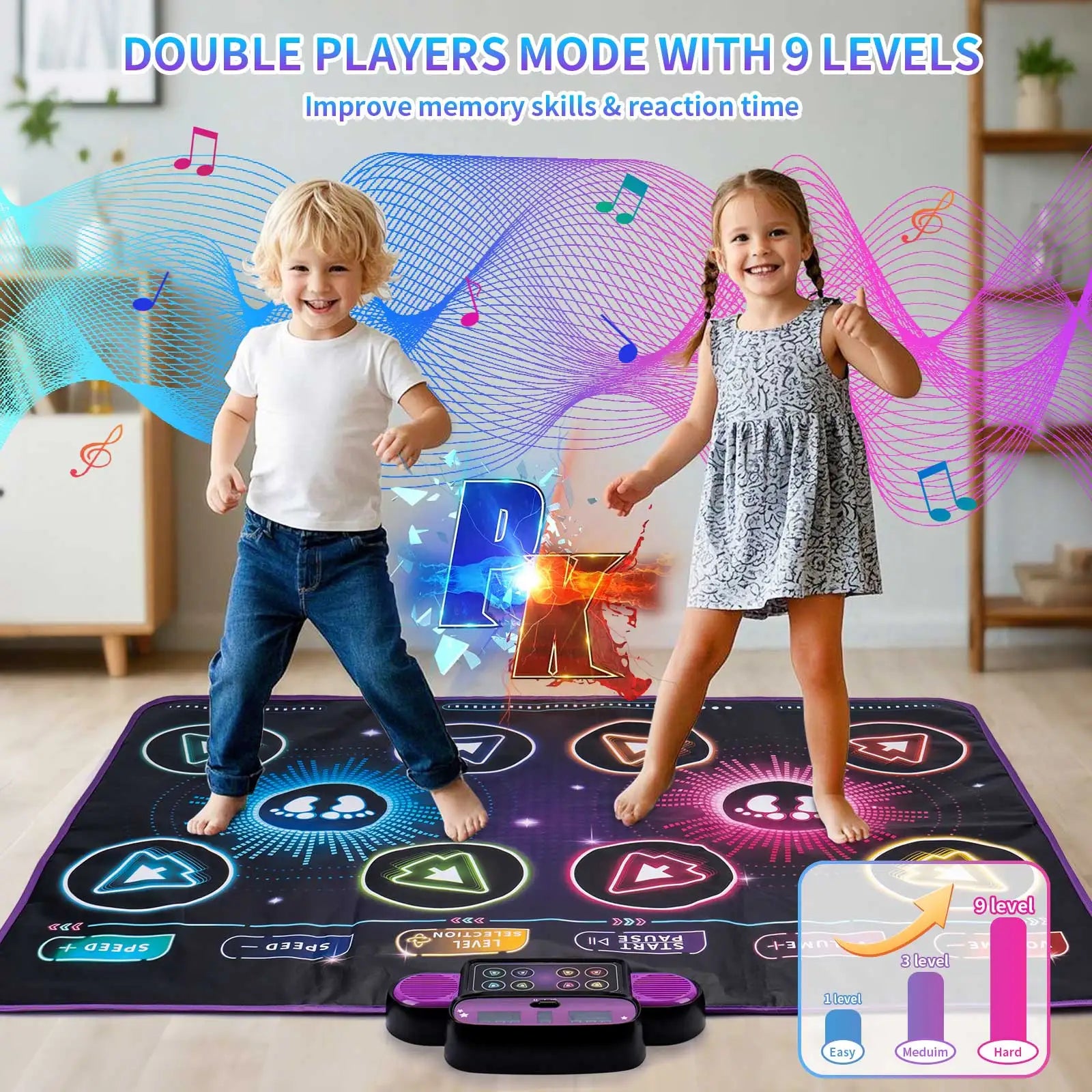 Elektronische Tanzmatte für Kinder, Tanzdecke, doppelter Spielermodus mit 9-stufigem Kinder-Bodenmusikdecke, Lernspielzeug, Kindergeschenke