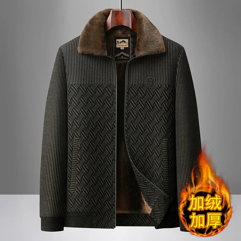 2025, Herren-Jacke aus Wollmischung, Herren-Plüsch-verdickte Chenille-Baumwollkleidung, Papa-Kleidung, warmer Opa-Baumwollmantel