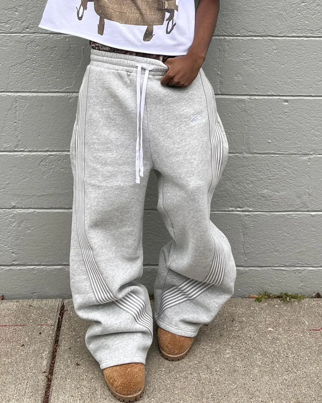 Y2k Graue Freizeithose Vintage Funktionelle Taktische Herren Damen Premium Jogging Hose mit weitem Bein Kordelzug Streetwear Jogginghose