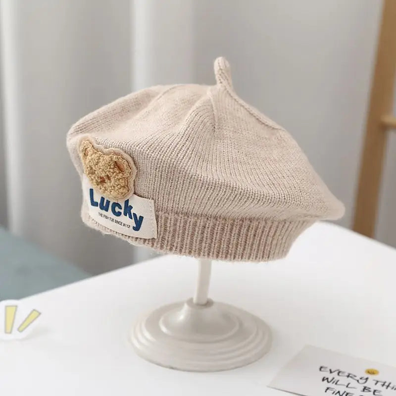 Blume Baby Baskenmütze Hut Winter Warme Gestrickte Beanie Cap für Kleinkind Mädchen Koreanische Kleinkind Prinzessin Künstler Einfarbig Maler Kappen