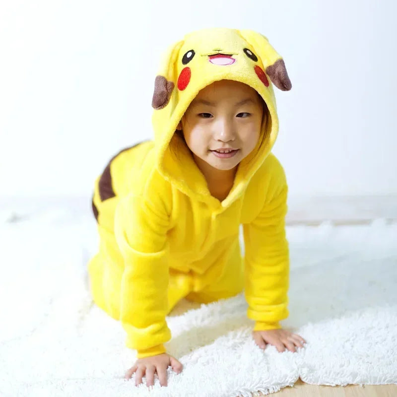 Pokemon Pikachu Warme Flanell Homewear Kinder Herbst Winter Weiche Onesie Cosplay Tier Hoodie Pyjamas Eltern-kind-Mädchen Nachtwäsche