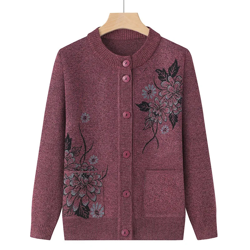 Koreanische frauen Kleidung Neue Stricken Woolen Gedruckt Strickjacke Mantel Mittleren Alters Mutter Strickwaren Tops Vintage Oma Pullover Jacke