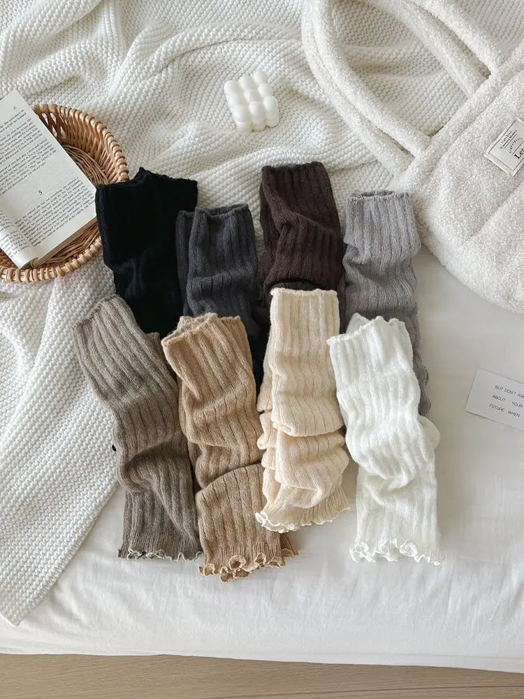 Herbst Winter Damen Beinwärmer Schwarz Weiß Gestrickte Fußabdeckung Lange Socken JK Japanische Mode Lolita Süße Mädchen Beinwärmer Neu