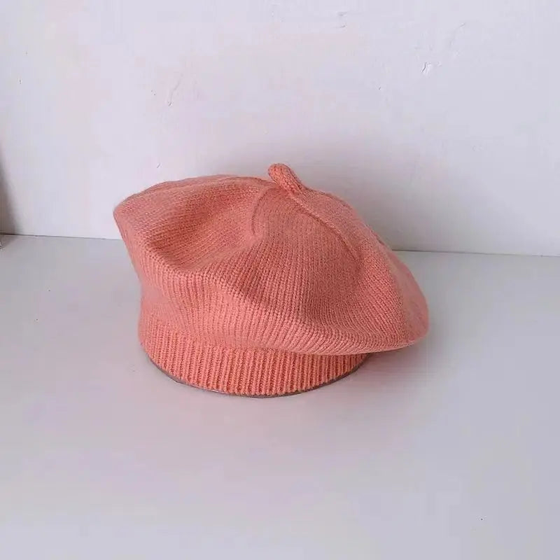 Blume Baby Baskenmütze Hut Winter Warme Gestrickte Beanie Cap für Kleinkind Mädchen Koreanische Kleinkind Prinzessin Künstler Einfarbig Maler Kappen